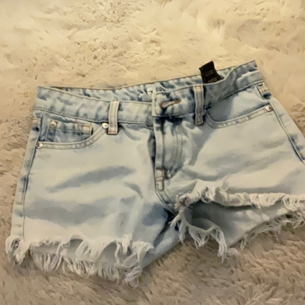 7 For All Mankind Blue Jean Shorts Distressed Frayed Hem
